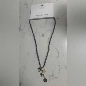 New LOFT Dark Beaded Necklace with Multicolored Charms and Gold Accents/Closure